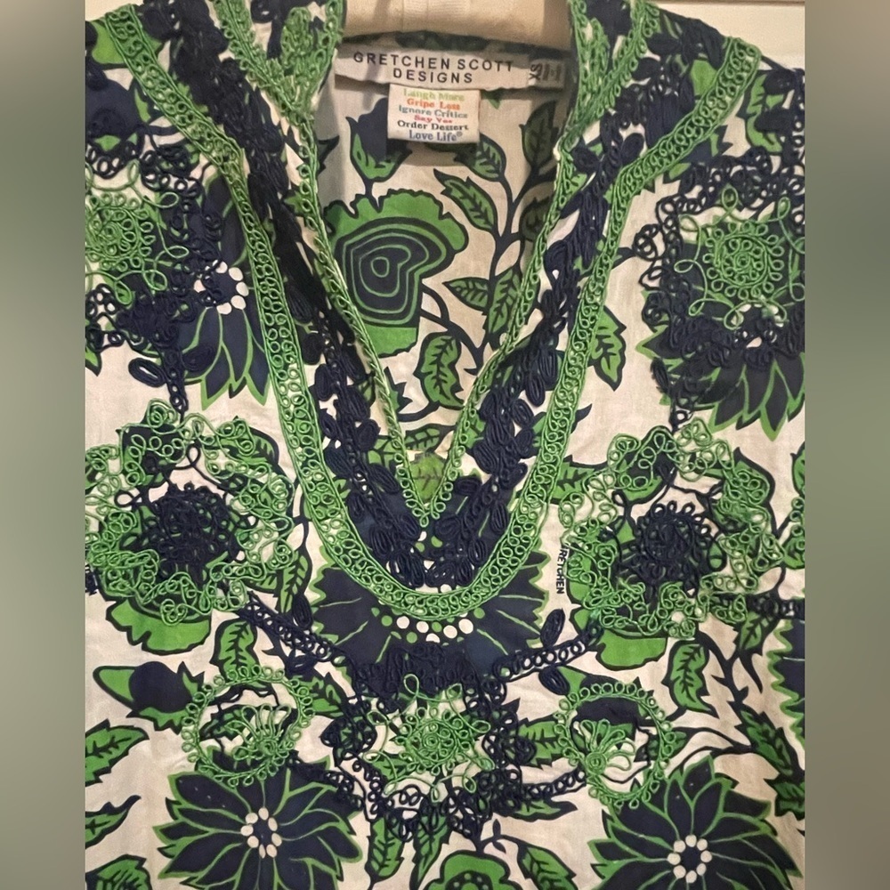 🔥💙💚Gretchen Scott size XS GORGEOUS blouse beautiful embroidery blue/green - Picture 8 of 9